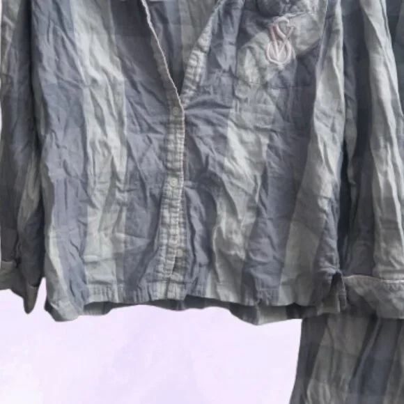 Victoria's Secret buffalo plaid pj pajamas sleepwear set in blue size large. - Picture 13 of 14